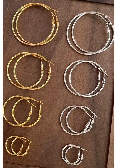 By Zeyna Aksesuar Kadın 316 L Çelik 5 Cm Halka Küpe-5063 Altın