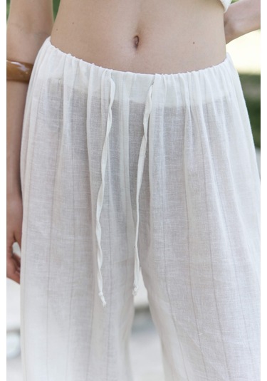 Cadhas Boyundan Bağlamalı Ekru Crop Pantolon Takım Ekru