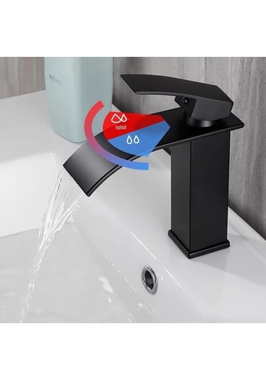 Fastbuy Dashanshop 1 Adet Fırçalanmış Siyah Şelale Bataryası, Sıcak Soğuk Su Rv Lavabo İçin, Siyah Siyah