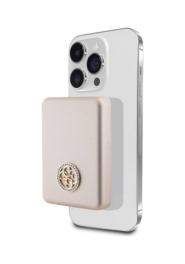Guess Lisanslı Magsafe Şarj Özellikli Taşlı 4g Logolu Powerbank 3000mah 5w Gold