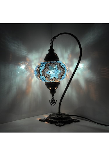 Dekoratif Mozaik Fener Lamba El Yapımı Gece Lambası Otantik Abajur Mavi
