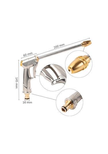 Valkyrie Yüksek Su Basıncı Ayarlanabilir Uzun Şaft Paslanmaz Bahçe Oto Yıkama Sulama Tabancası
