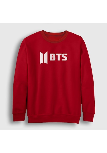 Presmono Unisex Logo Bts Sweatshirt Kırmızı