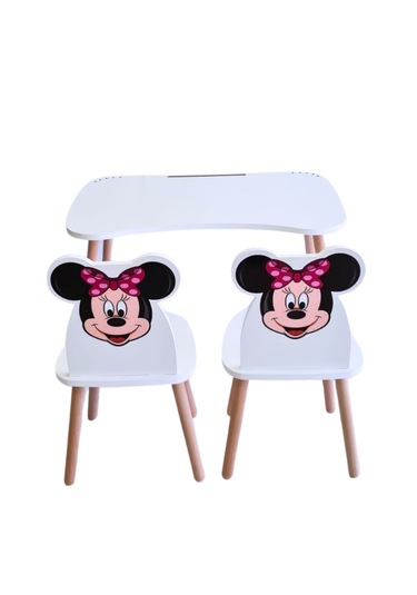 Çocuk Aktivite 1 Masa 2 Sandalye Takımı 4-12 Yaş Minnie Mouse