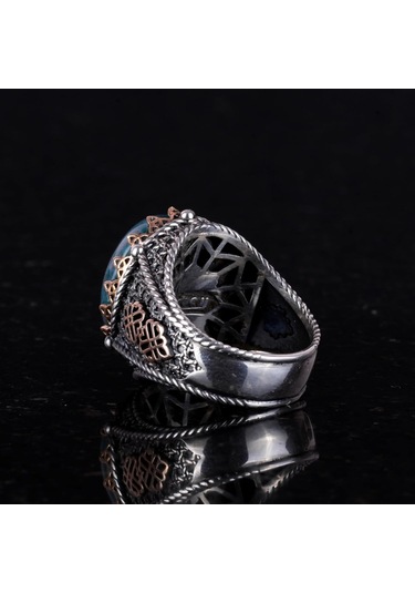 925 Ayar Saf Gümüş Yüzük, Erkekler İçin Gerçek Doğal Taş Yüzük Yeşil Kan Taşı Gümüş