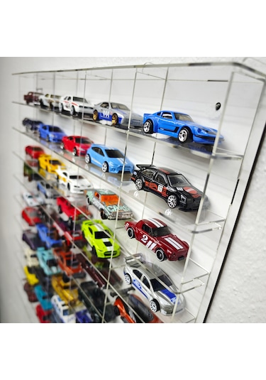 Şeffaf Pleksi 50 Araçlık Hobi Araba Rafı