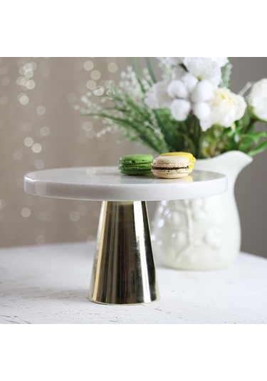 Akayev Mermer 25 Cm Altın Konik Ayak Beyaz Kalın Sunumluk