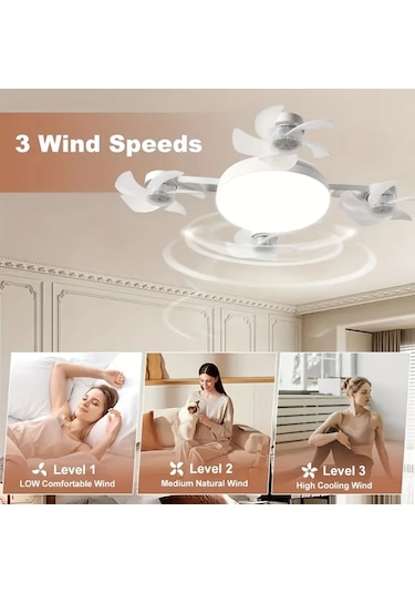 Motion003 Zeki Modern Led Lambalı Dört Başlıklı Fan Çok Fonksiyonlu Tavan Fanı Işıklı Drone Tarzı Çift Fanlı 4 Kanatlı 3 Ayarlı Uzaktan Kumandalı