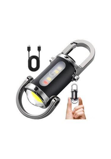 Yifomall Üçlü Siyah Taşınabilir Anahtar Zinciri Feneri, Şarj Edilebilir, Yedi Seviye Parlaklık Ayarlı, Outdoor Yürüyüş Ve Arama Işığı Siyah