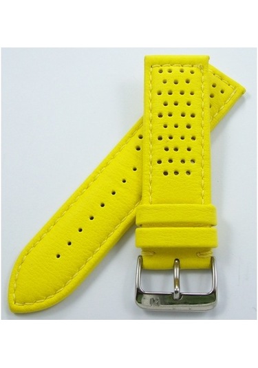 Bizon Sarı Deri Saat Kordonu 24Mm Delikli Spor Saat Kayışı Dikişl