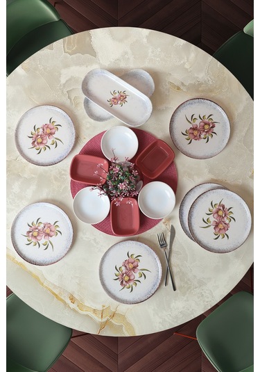 Keramika Polya 14 Parça 6 Kişilik Kahvaltı Takımı Çok Renkli