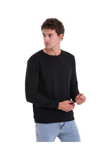 Hatemoğlu Lacivert Regular Fit Düz Pamuklu Bisiklet Yaka Sweatshirt Lacivert