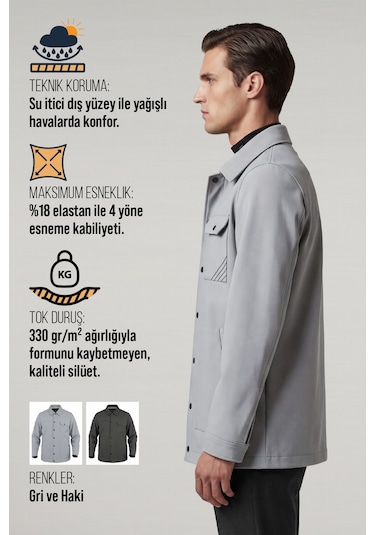 Goffra Erkek Metropole Modern Regular Fit Su İtici Teknik Ceket Gri M601-r0501-01