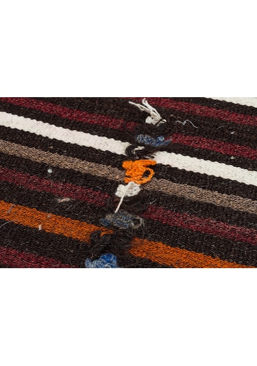 Mürdüm Rengi Beyaz Çizgili El Dokuma Kilim Paspas