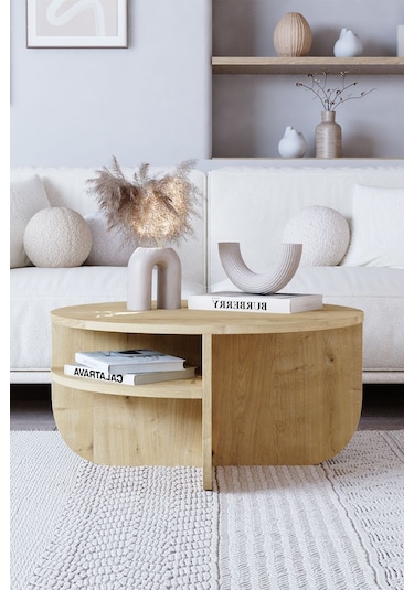 Rubo Orta Sehpa Raflı İskandinav Orta Sehpa 72 Cm, Bohem - Safir Meşe