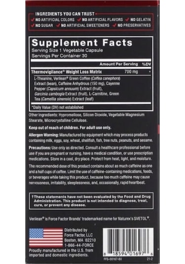 Force Factor, Leanfire Fat Burner Weight 30 Veget