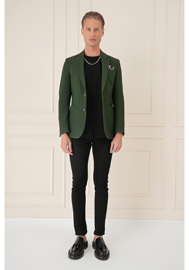 Comfort Fit Torba Cep Şeritli Dokuma Pamuk Casual Haki Ceket C 670 Haki