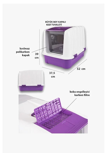 Pribor Hz-335 Kedi Köpek Evcil Hayvan Tuvaleti Büyük Boy Beyaz Eflatun
