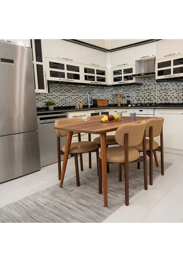 Ocean Ceviz Ahşap 6'lı Mutfak Salon Yemek Odası Sandalyesi