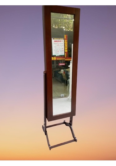 Boy Ayna Takı Dolap Model Ahşap Parlak Ceviz Boya Natüre Klasik A