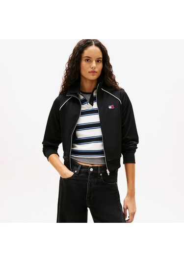 Tommy Hilfiger Jeans Badge Interlock Knit Track Kadın Siyah Ceket Dw0dw21930 Siyah