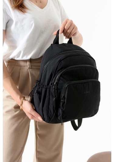 Paul Brand Kadın 3 Bölmeli Haif & Geniş Hacimli Suya Dayanıklı Klinkır Kumaş Günlük Sırt Çantası Mat1109 Siyah