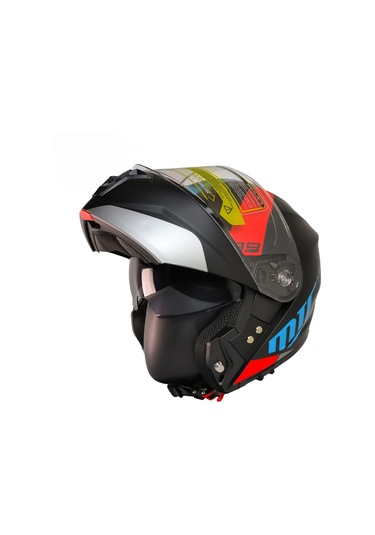 Motoanl Güneş Vizörlü Ece 22.06 Sertifikalı New Motor Kaskı V2 Wx89 Siyah Kırmızı Mavi