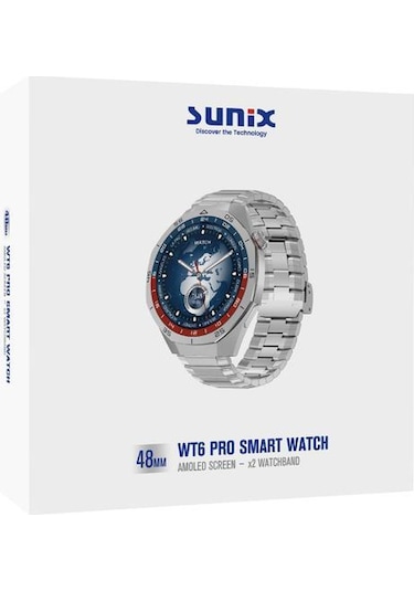 Sunix Wt6 Pro Amoled Ekran 48mm Metal Ve Silikon Kordonlu Akıllı Saat