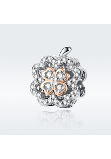 Dört Yapraklı Yonca Zirkon Boncuklu S925 Ayar Gümüş Dıy Bilezik Aksesuarları Çok Renkli