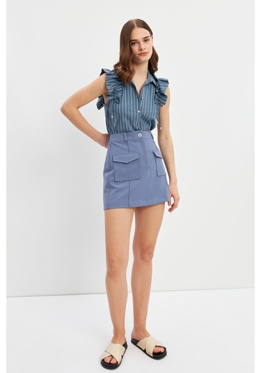 Stella Pulvis Mavi Cepli Nervürlü Mini Etek Mavi