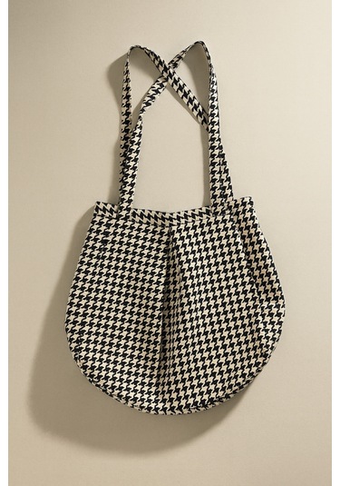 Yunusoğlu Home Siyah Beyaz Çok Amaçlı Premium Oversize Kazayağı Orta Boy Kanvas Kadın El Ve Omuz Çantası Siyah Beyaz Kazayağı