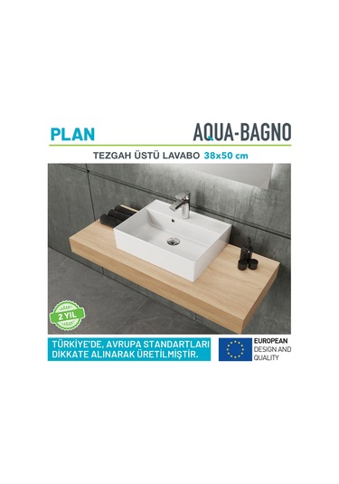 Aqua Bagno Plan Tezgah Üstü Kare Çanak Lavabo 50 x 38 CM