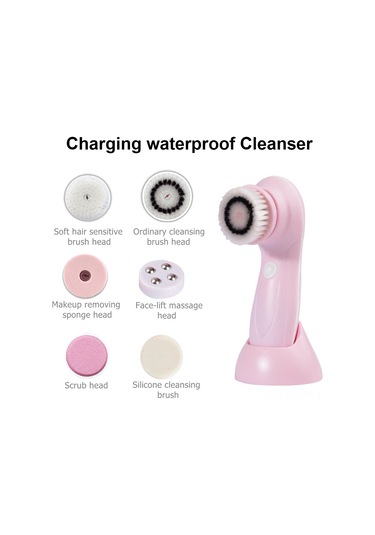 Hangfox Usb Şarjlı 6'lı Yüz Temizleme Aleti Seti - Dürtmeyelik Fırçalalar, Masaj Ve Makyaj Temizleme - Su Geçirmez, 3 Seviye, Batarya İle - Gül Renkli