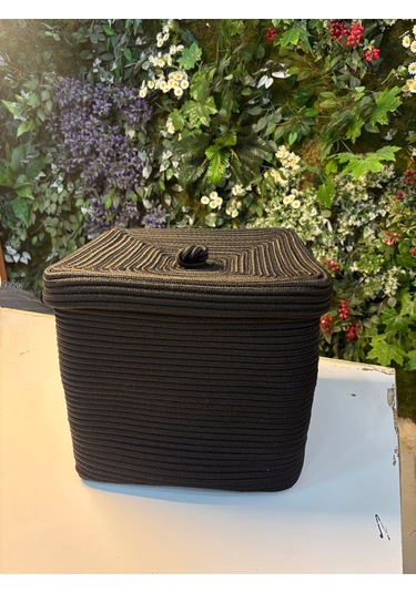 Quadra Dikdörtgen Dört Köşeli Hasır Jüt Sepet 30cm X 30cm Siyah