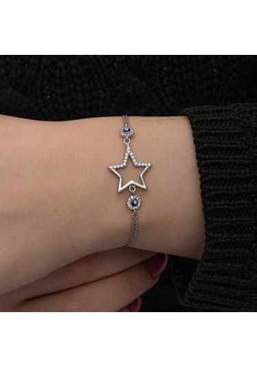 Blackcraft 925 Ayar Gümüş Yıldız Nazarlı Kadın Bileklik Bc-5e94bb Renkli