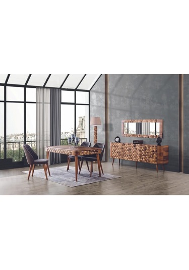 Amazon Yemek Odası Takımı Yemek Masası + 4 Adet Sandalye Kahverengi