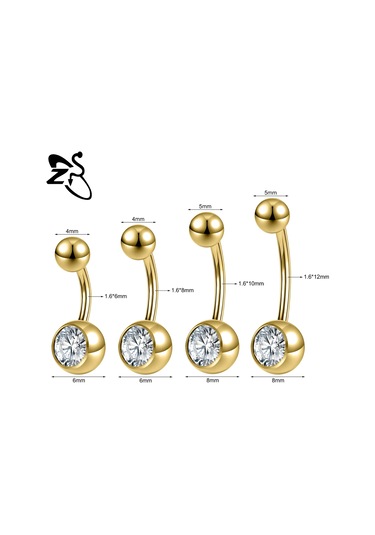 Zs 14g Paslanmaz Çelik Göbek Piercingi 6/8/10/12 Mm Cz Kristal Takı Greenimitasyon Rodyumlu İmitasyon Rodyumlu