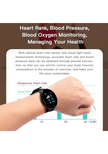 Geeroyoo 1.3 İnç Renkli Ekranlı Akıllı Bileklik - Kalp Atımı Tansiyonu İzleme, Su Geçirmez, Adım Sayıcı, Spor Ve Uyku Takibi - Siyah