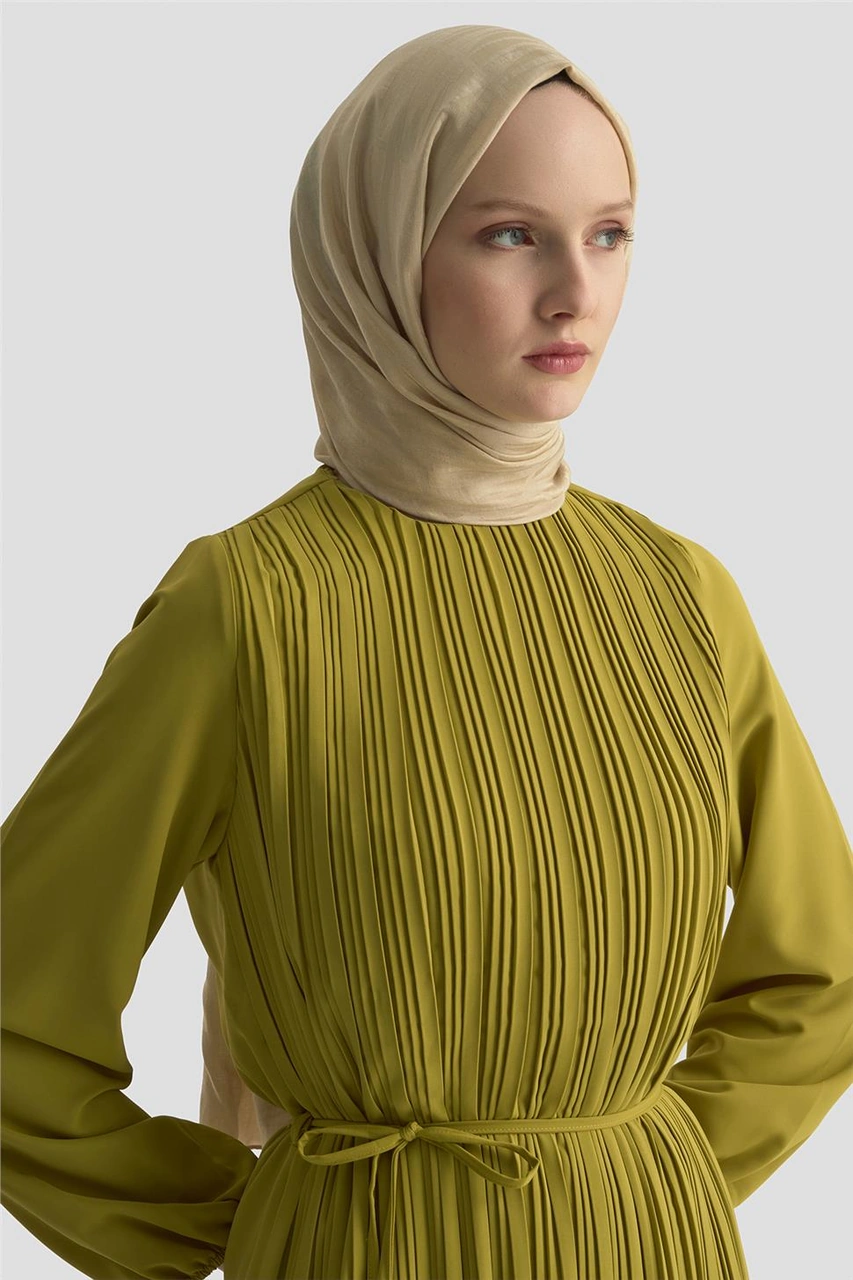 Armine Elbise Ortd9435-1 Yağ Yeşili Yeşil
