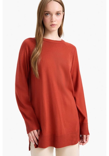 Defacto Regular Fit Bisiklet Yaka Basic Düz Uzun Kollu Tunik C4474ax25wnog215 Turuncu