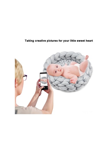 Yifomall Yeni Doğan Fotoğraf Çektirme Matı - 35x8cm Yumuşak El Örgü Battaniye - Bebe Gelişim Takibi Ve Fotoğraf Dekoru - Gri Gri