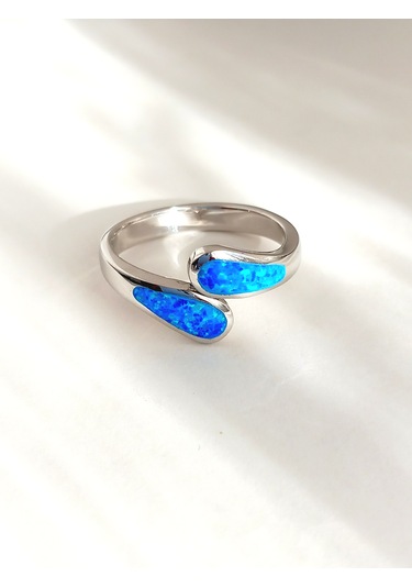 Gümüş Mavi Opal Damla Sarılan Free Tasarım Kadın Yüzük