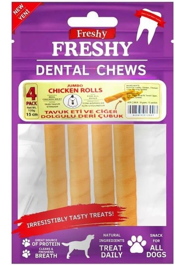 Freshy Tavuk Eti Ve Ciğer Dolgulu Deri Çubuk 4'lü 120 G