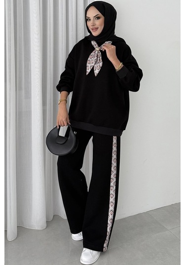 Fularlı Üç İplik İkili Takım 1654 - Siyah Siyah