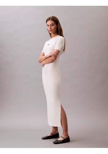 Calvin Klein Jeans A - Modal Rıb Ss Dress Kadın Beyaz Elbise Lv044c902g-pba Beyaz