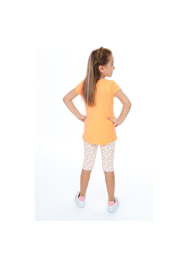Toontoy Kız Çocuk Nakışlı Kaprili Takım Turuncu