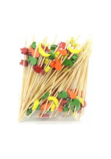 Folinda 100 Adet Bambü Meyve Çubuğu - Renkli Zeytin/ananas Desenli - Kokteyl, Sandviç, Tatlı İçin Güvenli Ve Şık Diğer