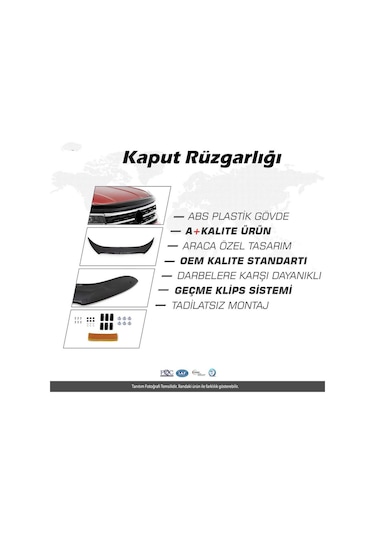 Fiat Doblo 2015-2022 Araca Özel Kaput Rüzgarlığı A+ Pianoblack 4mm Kalın