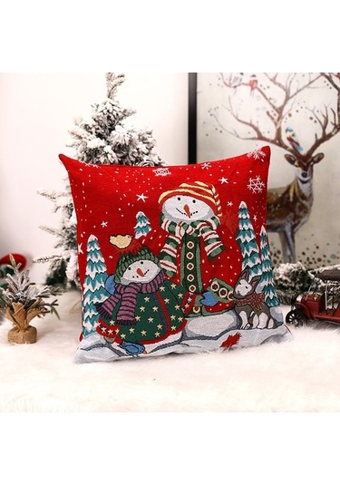 Noel Kardan Adam Desenli Kumaş Yastık Kılıfı - 45x45 Cm, Keten-kumaş Karışımı, Jacuard İşleme, Yalnız Kılıf Dolgu Yok Diğer Diğer