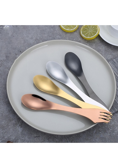 Suntek 3'ü 1 Arada Spork Çatal Kaşık Bıçak Gümüş